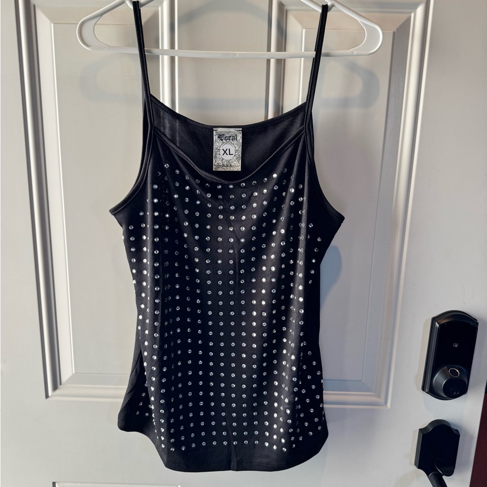 Coral Black Camisole with Rhinestone Accents